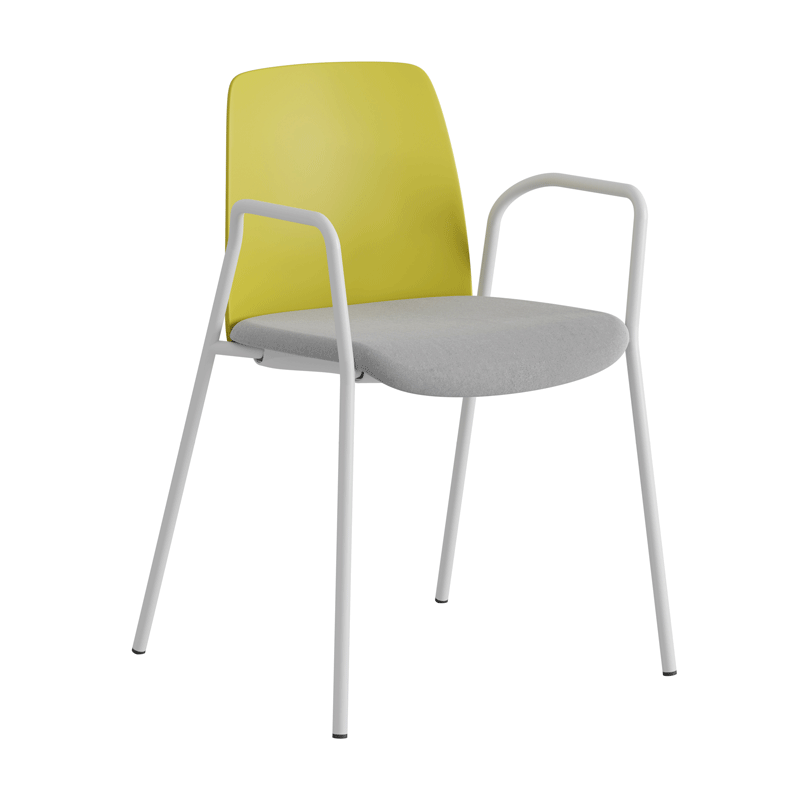 Choice_GreenPlastic_WhiteLegs_LightgraySeat Stol med armstöd, tygsits och plastrygg - Choice - Bild 1